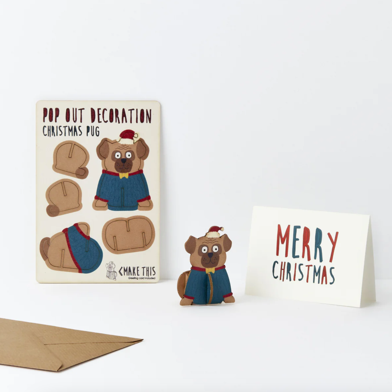 Christmas Pug Pop Out Decoration and Card