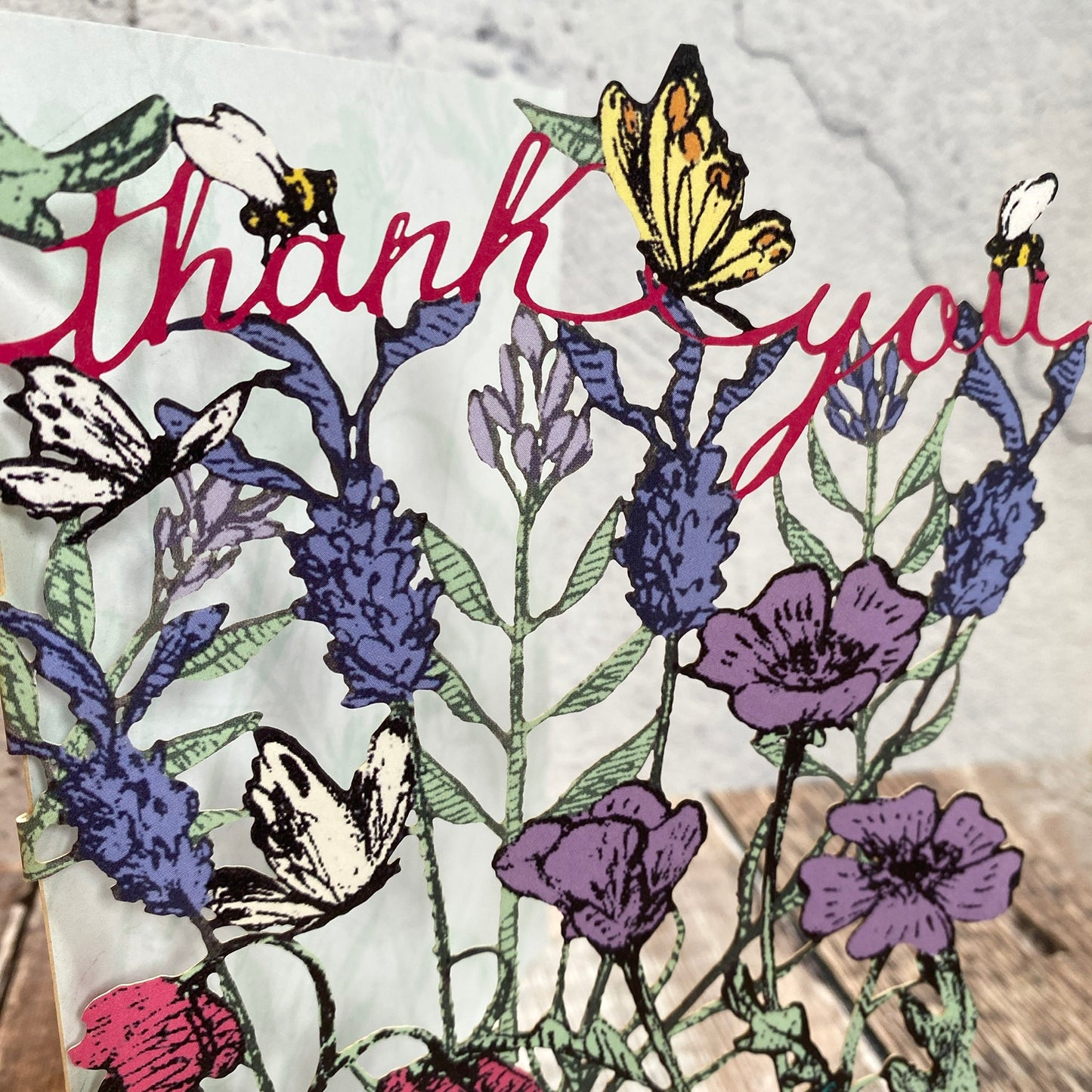 Albion Woodland Flowers and Butterfly Thank you Lasercut Card GC2376