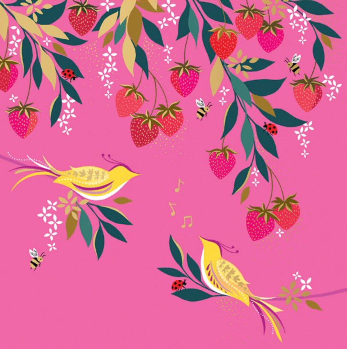 Golden Strawberry Birds by Sara Miller SAM115