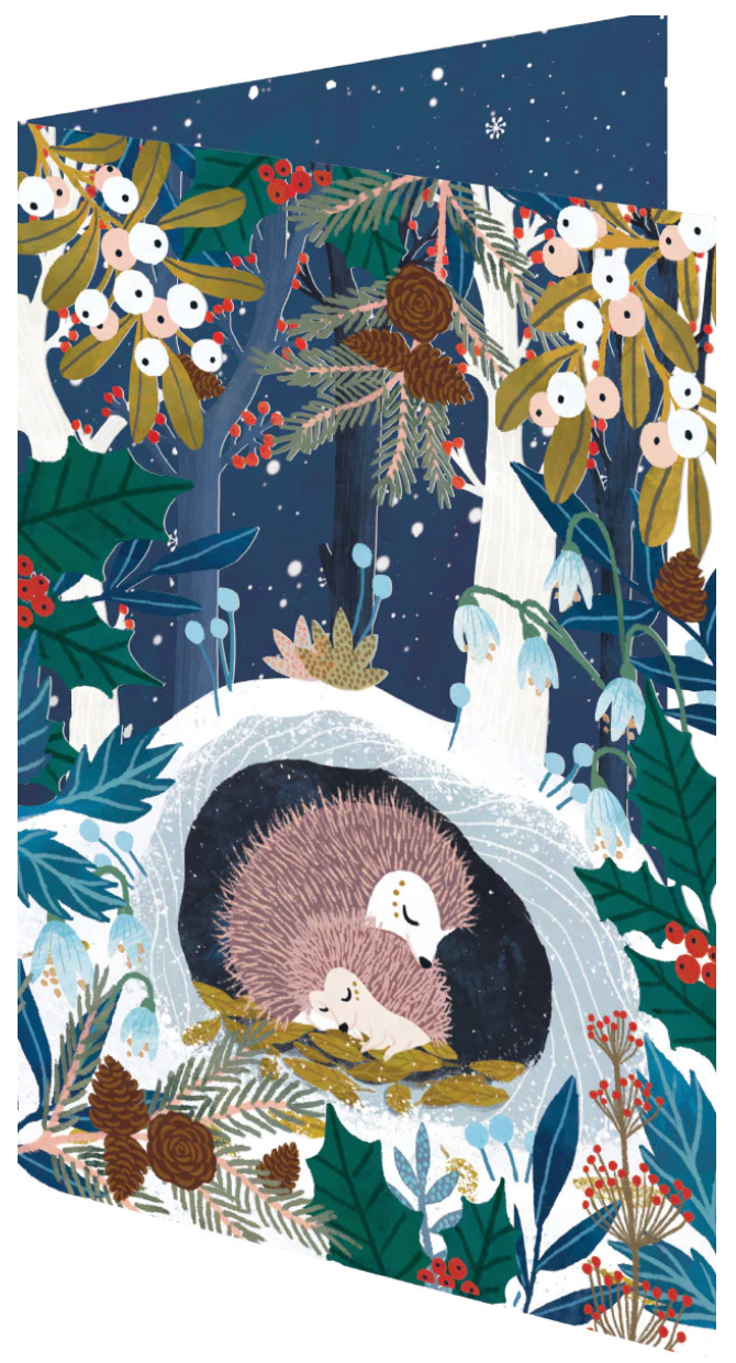Sleeping Hedgehogs Hideaway (Midnight) Lasercut Christmas Card by Antoana Oreski GCX1012