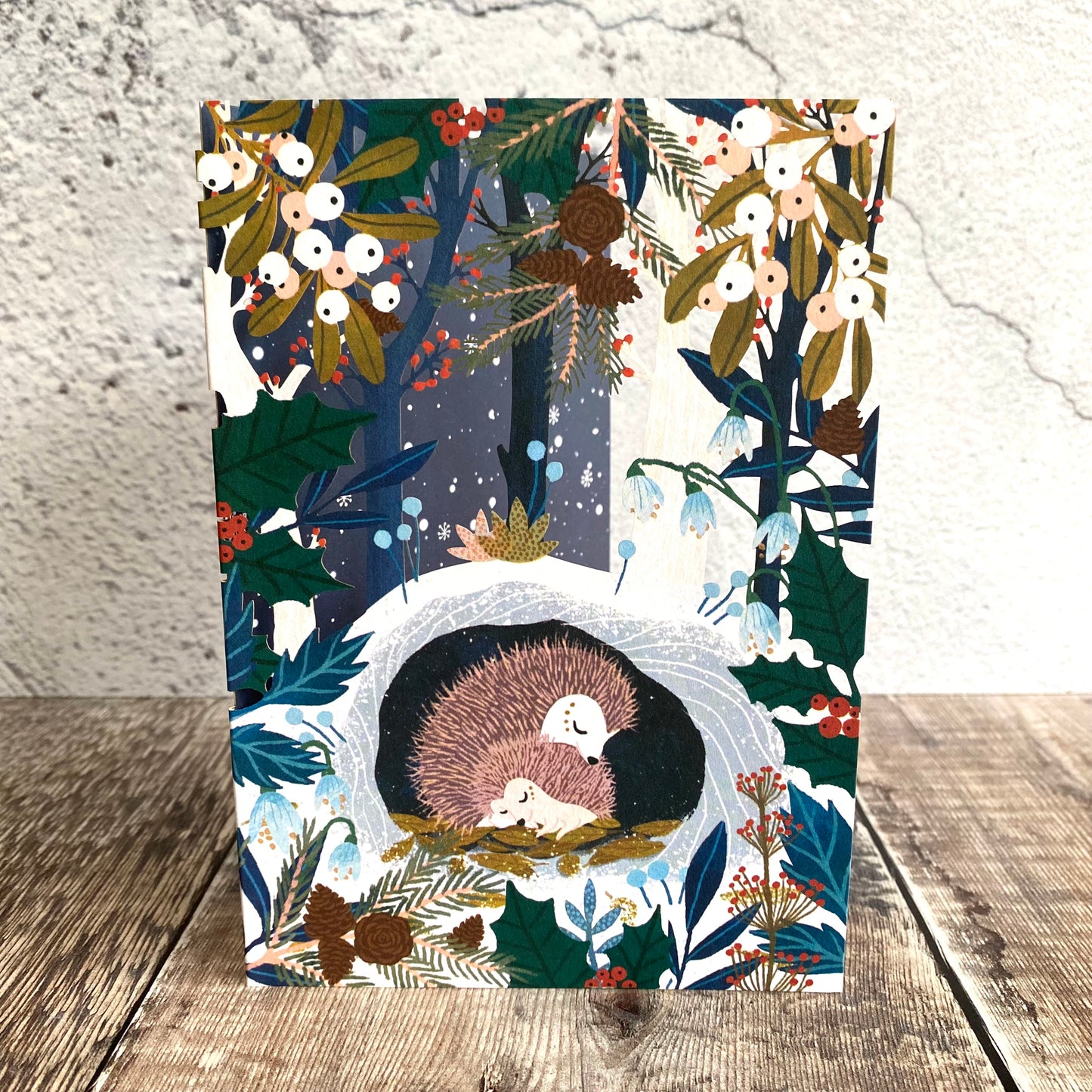 Sleeping Hedgehogs Hideaway (Midnight) Lasercut Christmas Card by Antoana Oreski GCX1012