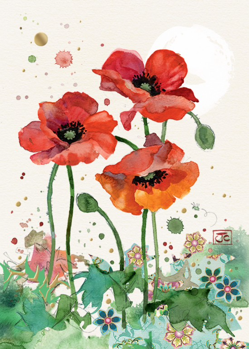 Three Red Poppies by Jane Crowther B048