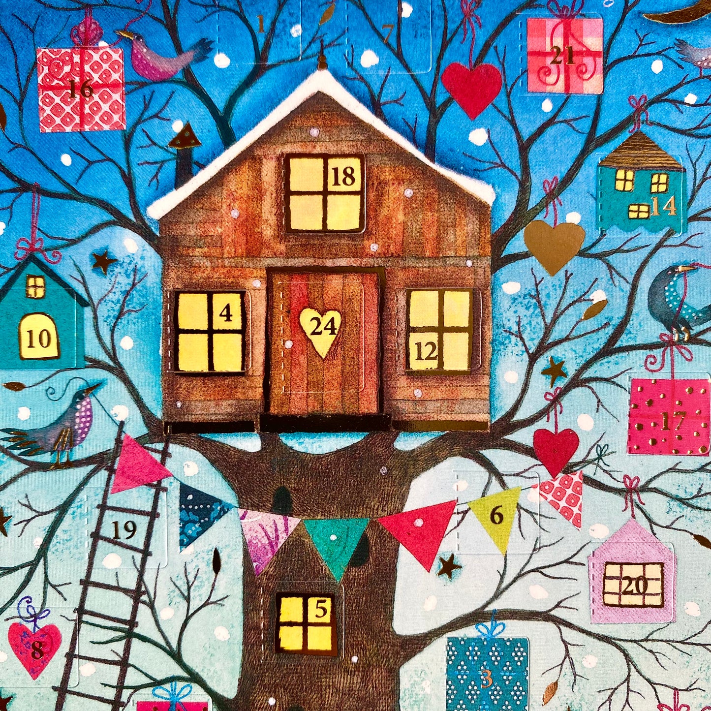 Treehouse (Blue) Mini Advent Calendar Card by Jane Ray ACC084