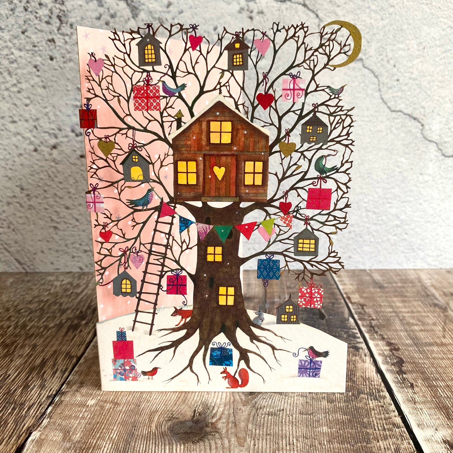 Treehouse (Peach) Lasercut Christmas Card by Jane Ray GCX995