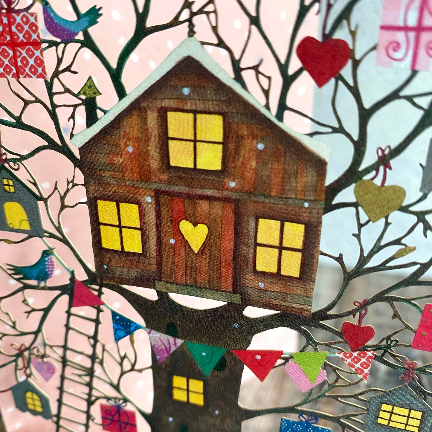 Treehouse (Peach) Lasercut Christmas Card by Jane Ray GCX995