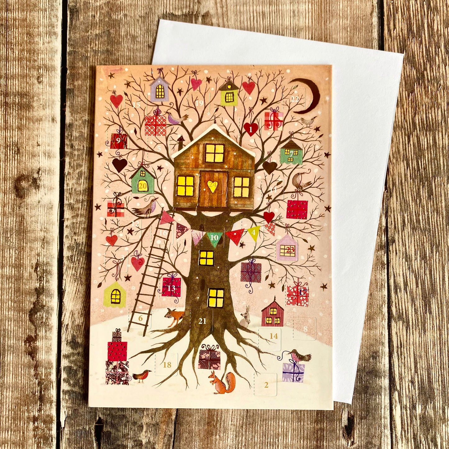Treehouse (Peach) Mini Advent Calendar Card by Jane Ray ACC084