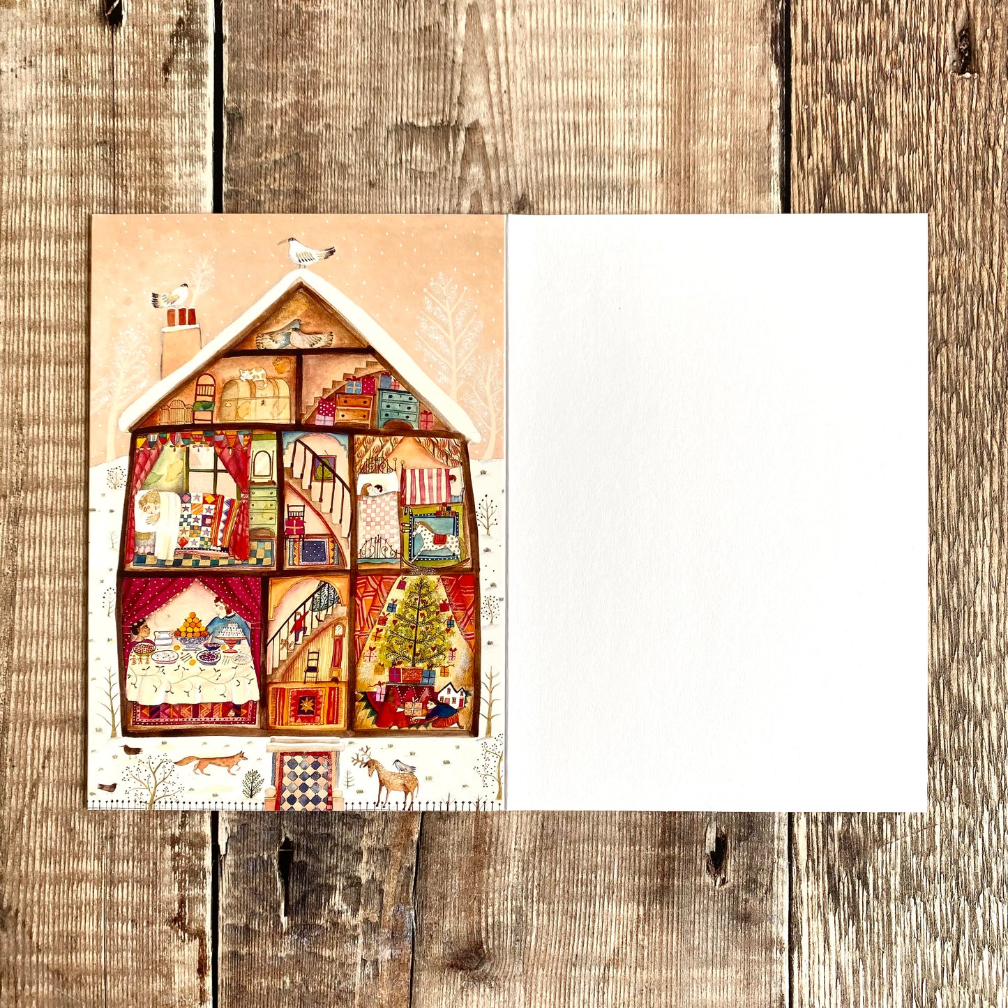 Treehouse (Peach) Mini Advent Calendar Card by Jane Ray ACC084