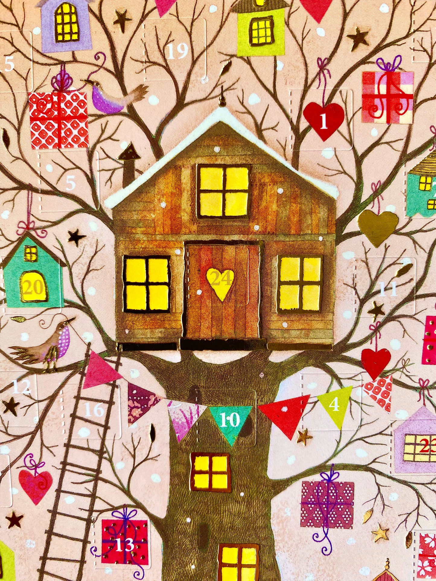 Treehouse (Peach) Mini Advent Calendar Card by Jane Ray ACC084