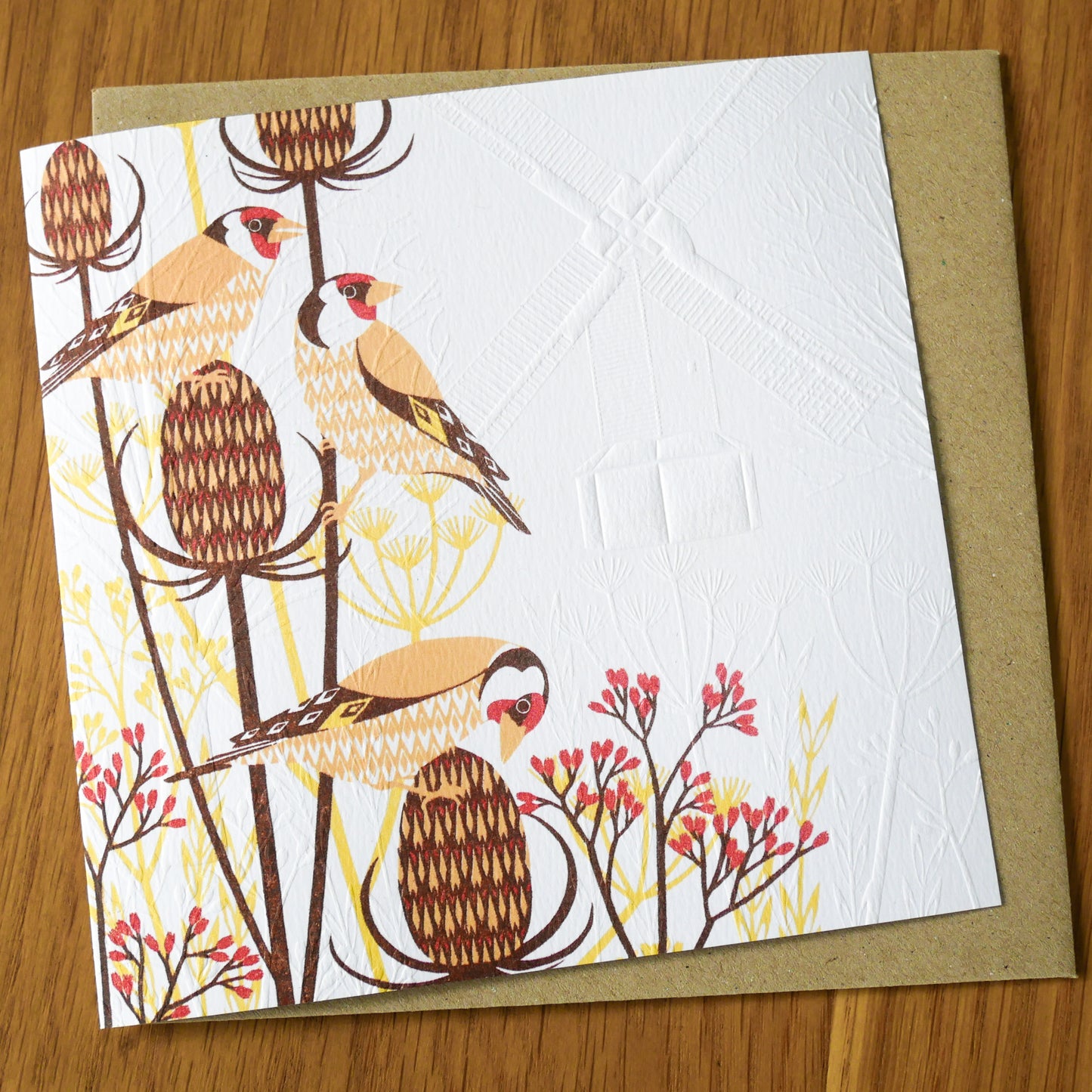 Goldfinch Lino print Card by Ashley Hutchinson LBE606