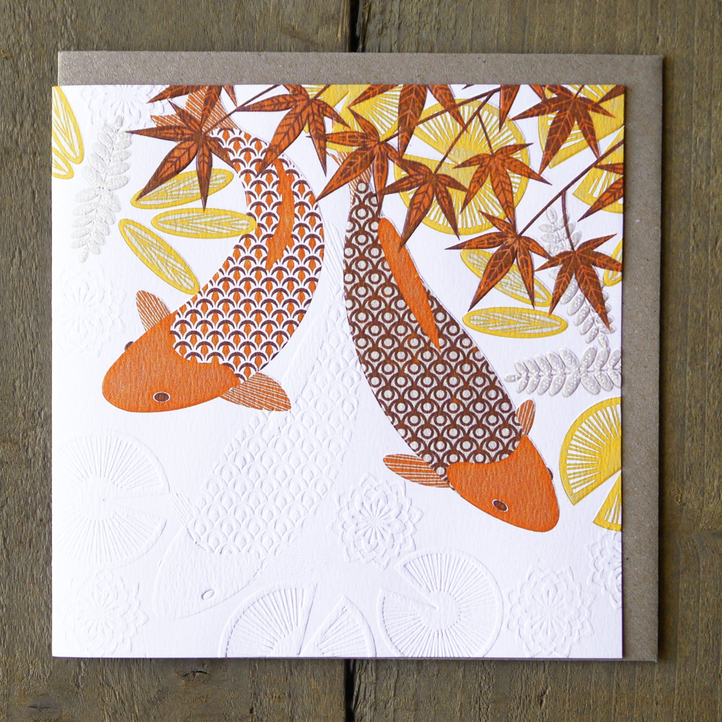 Koi Lino print Card by Ashley Hutchinson LWE800
