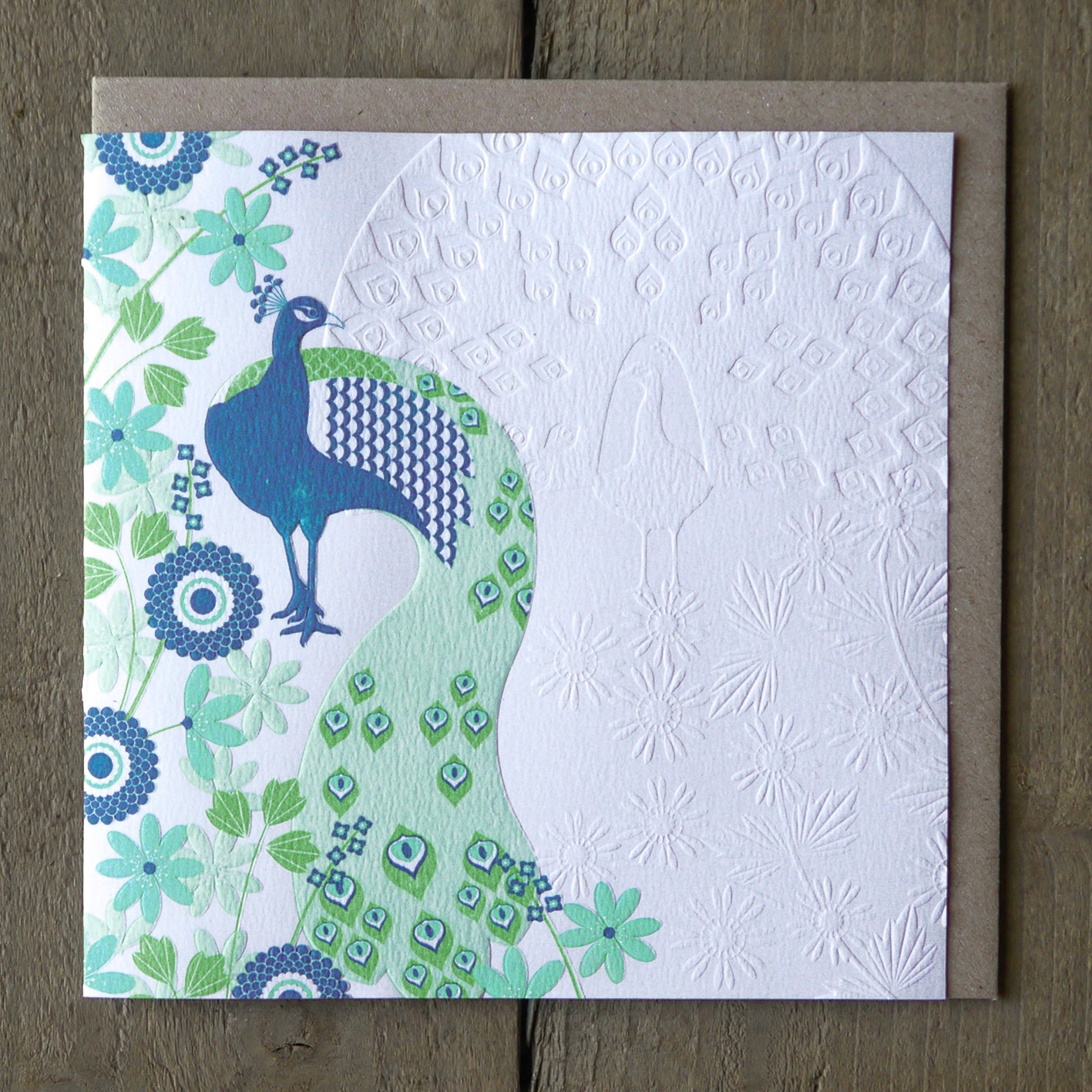 Peacock Lino print Card by Ashley Hutchinson LWE801