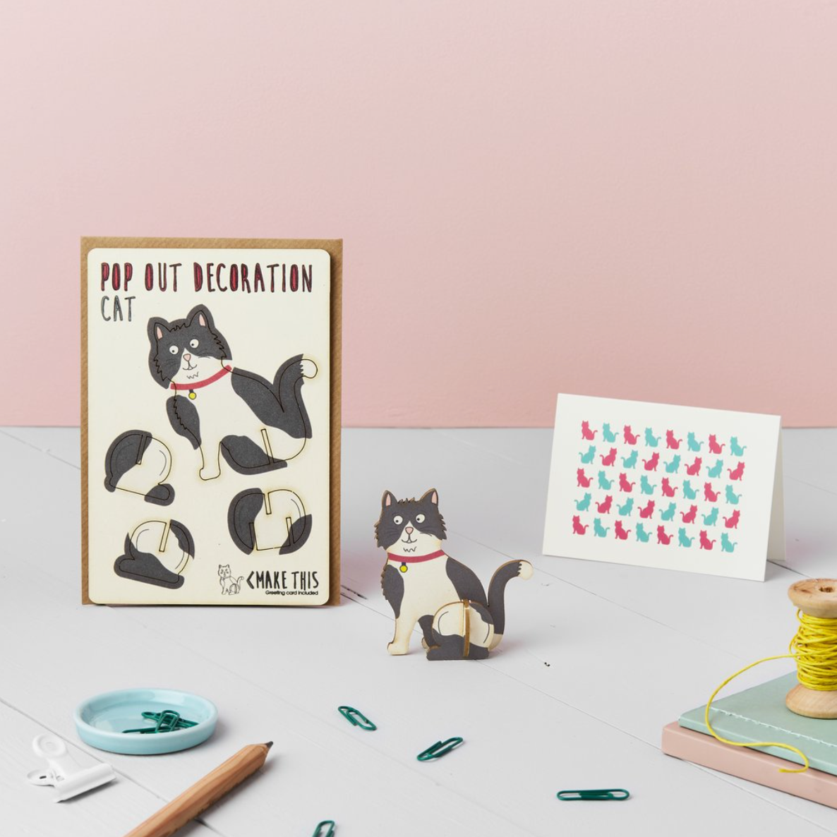 Black and White Cat Pop Out Decoration and Card