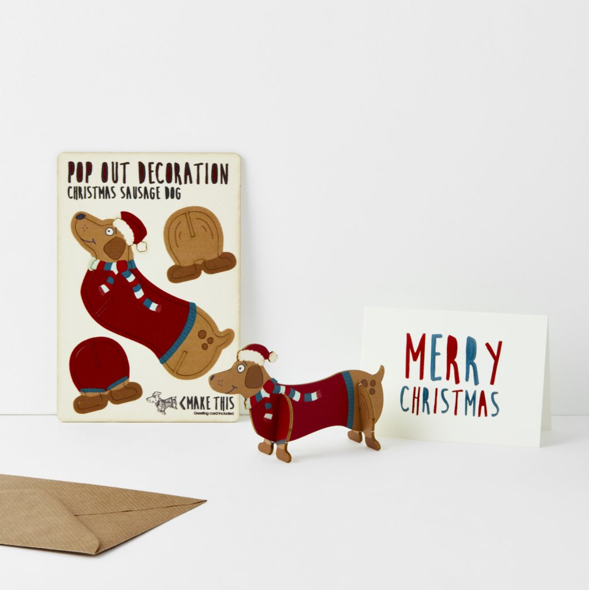 Christmas Sausage Dog Pop Out Decoration and Card