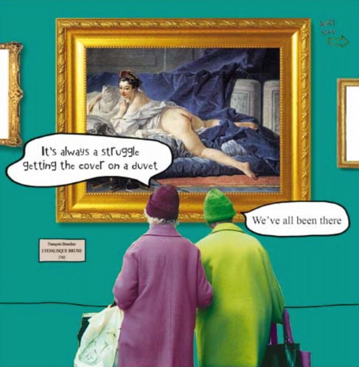 Duvet struggle (L'Odalisque Brune by François Boucher), Irene and Gladys 057747