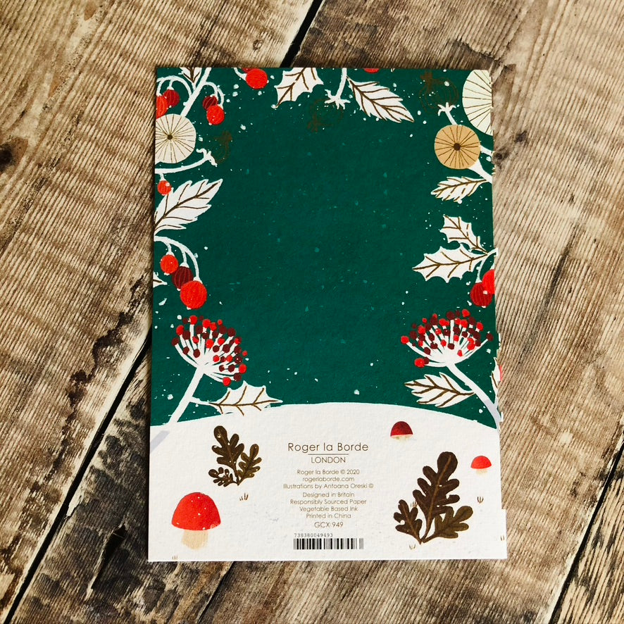 Frosty Forest Animal Wreath (Blue) Lasercut Christmas Card by Antoana Oreski GCX951