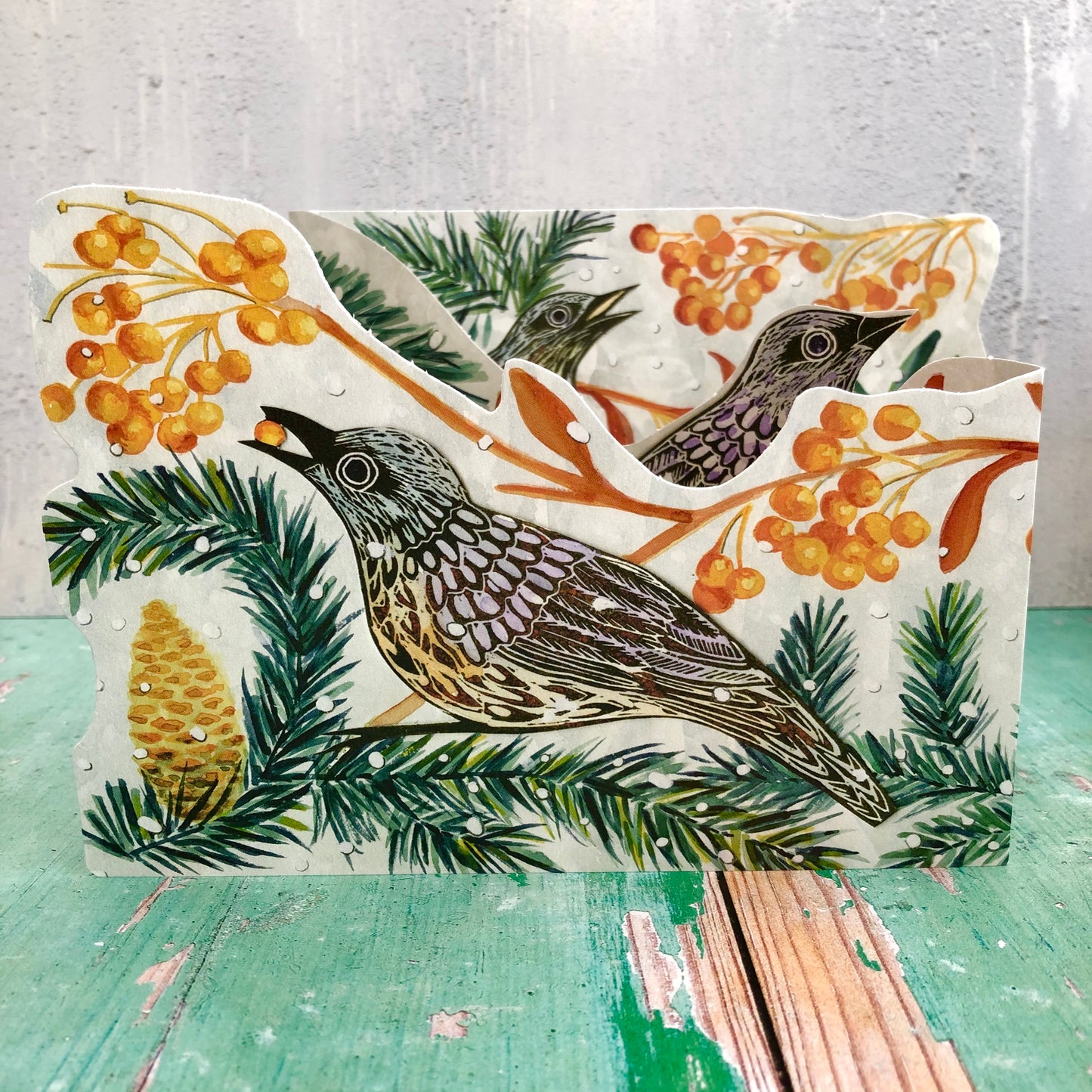 3D Autumn Fieldfare by Printmaker Judy Lumley