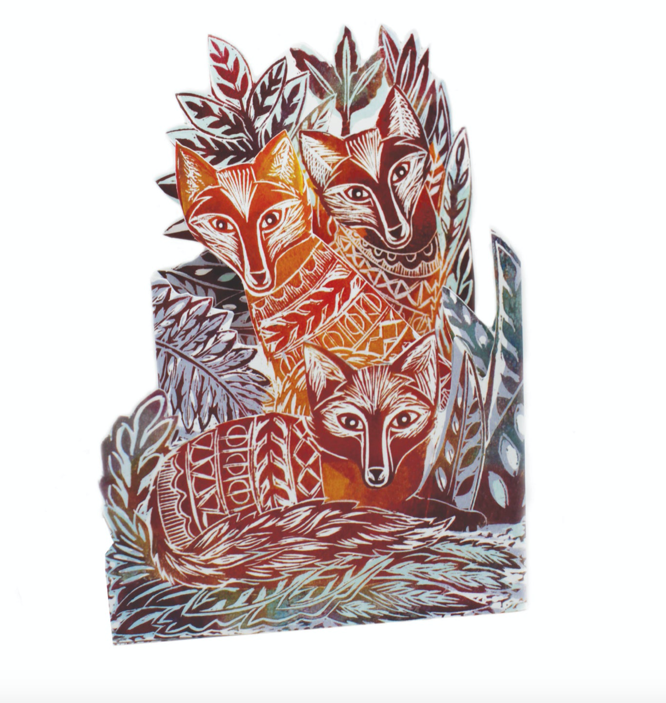 3D Three Foxes by Printmaker Judy Lumley
