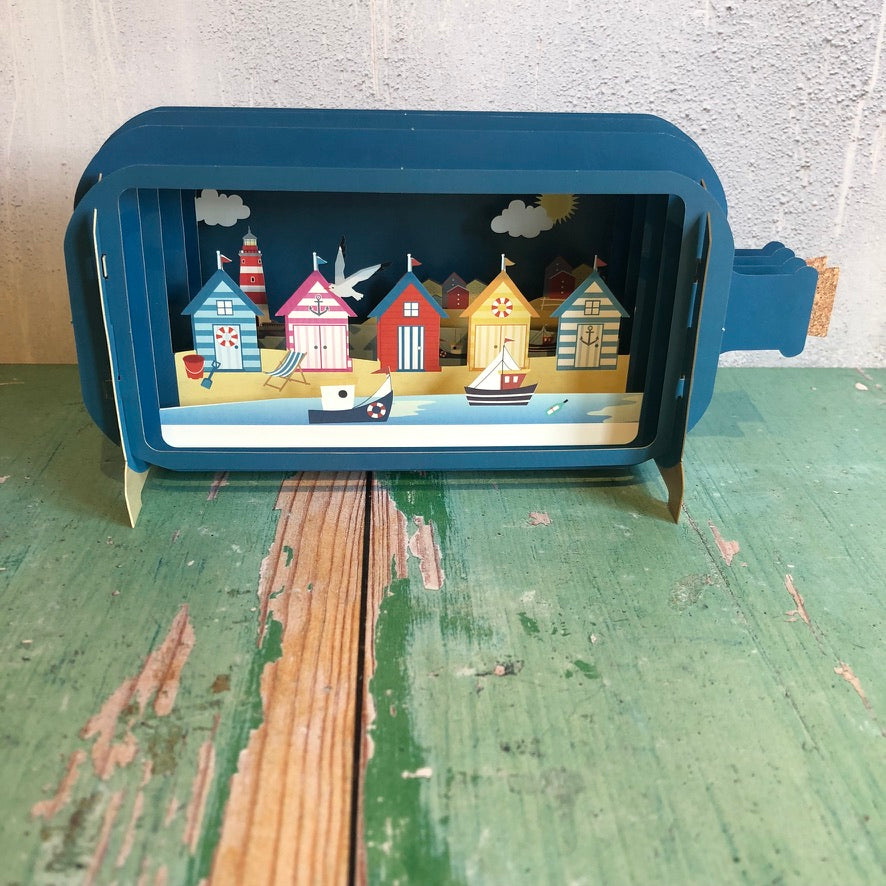 Message in a Bottle 3D Card Beach Huts MIB073