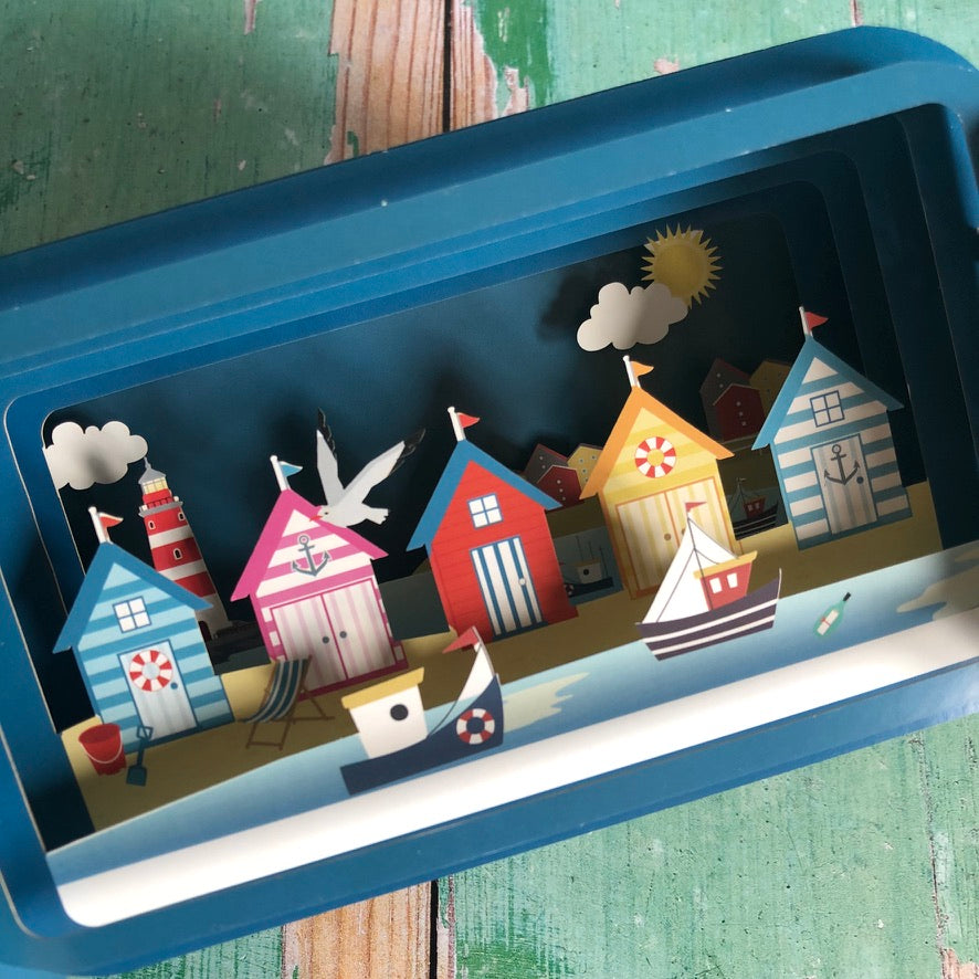 Message in a Bottle 3D Card Beach Huts MIB073
