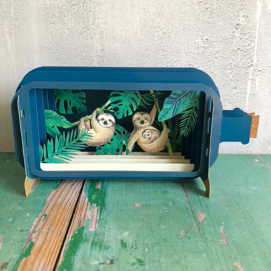 Message in a Bottle 3D Card - Sloths