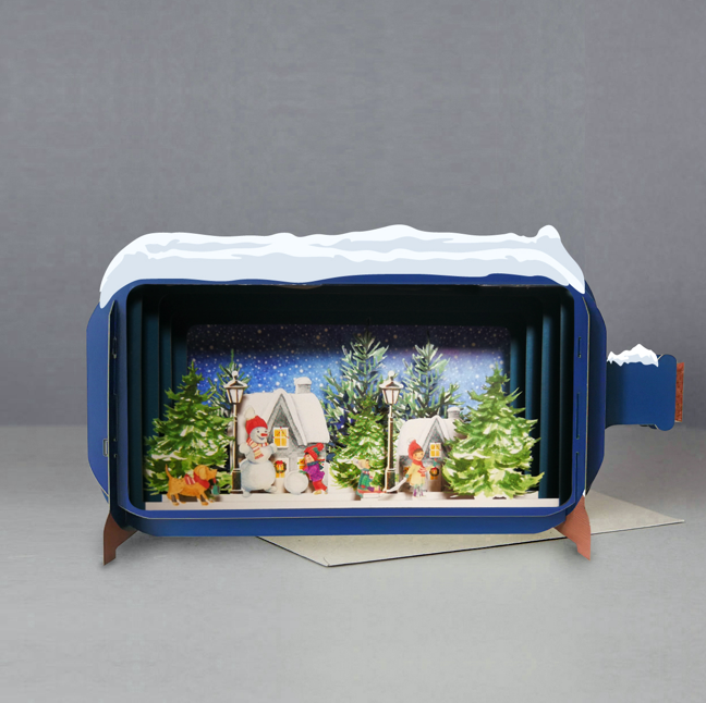 Message in a Bottle 3D Card Christmas Village Snowman XMIB034