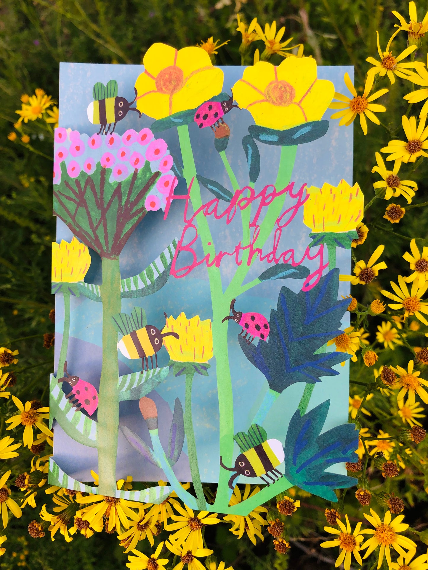 Bee, Ladybird and Starflower Lasercut Card, by Monika Fordsberg GC2266