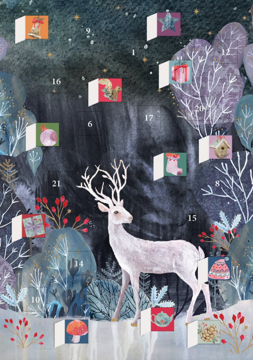 Silver Stag Mini Advent Calendar Card by Kendra Binney ACC074