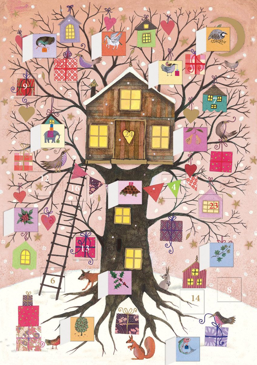Treehouse (Peach) Mini Advent Calendar Card by Jane Ray ACC084