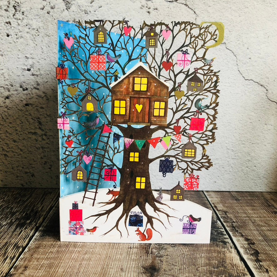 Woodland Treehouse Lasercut Christmas Card by Jane Ray GCX1028