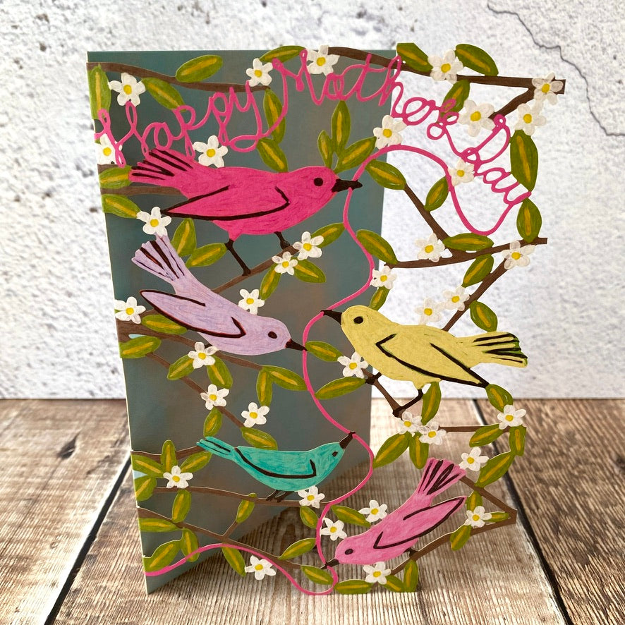Birds and Blossom Mother's Day Lasercut Card by Anne Bentley GC2107M