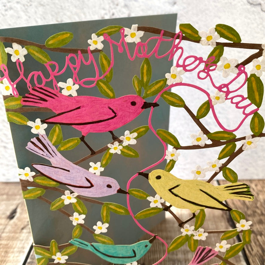 Birds and Blossom Mother's Day Lasercut Card by Anne Bentley GC2107M