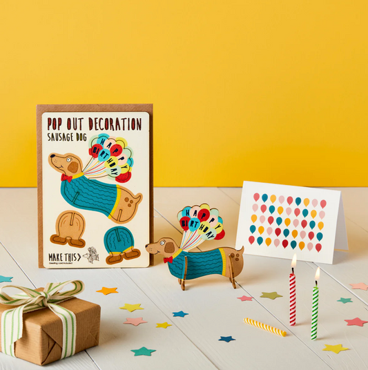 Happy Birthday Sausage Dog Pop Out Decoration and Card