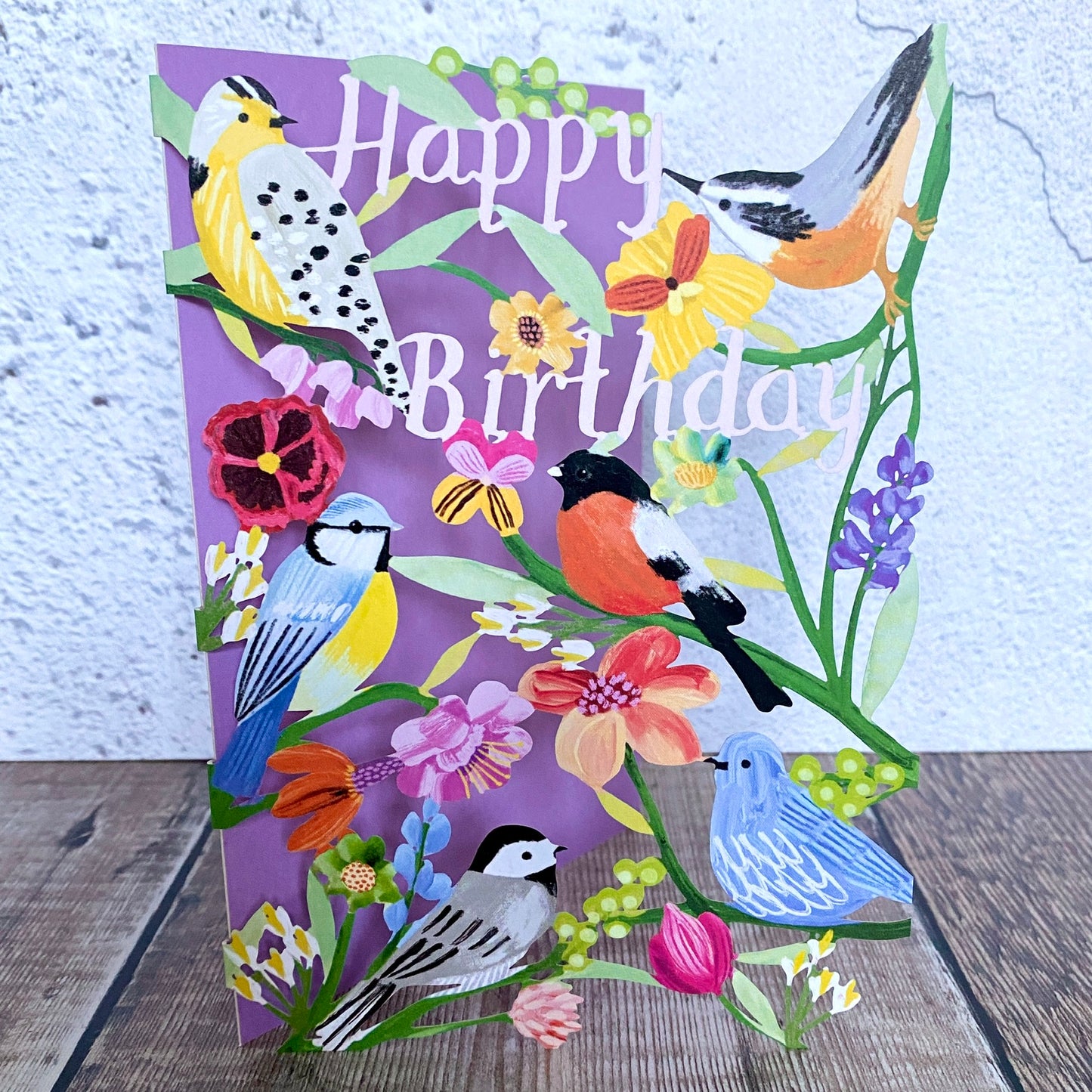 Lodestar Happy Birthday Birdhaven (Lilac) Lasercut Card by Katie Vernon GC2430