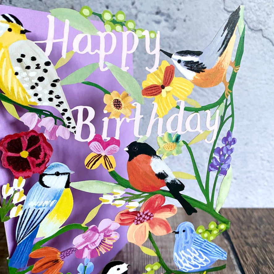 Lodestar Happy Birthday Birdhaven (Lilac) Lasercut Card by Katie Vernon GC2430