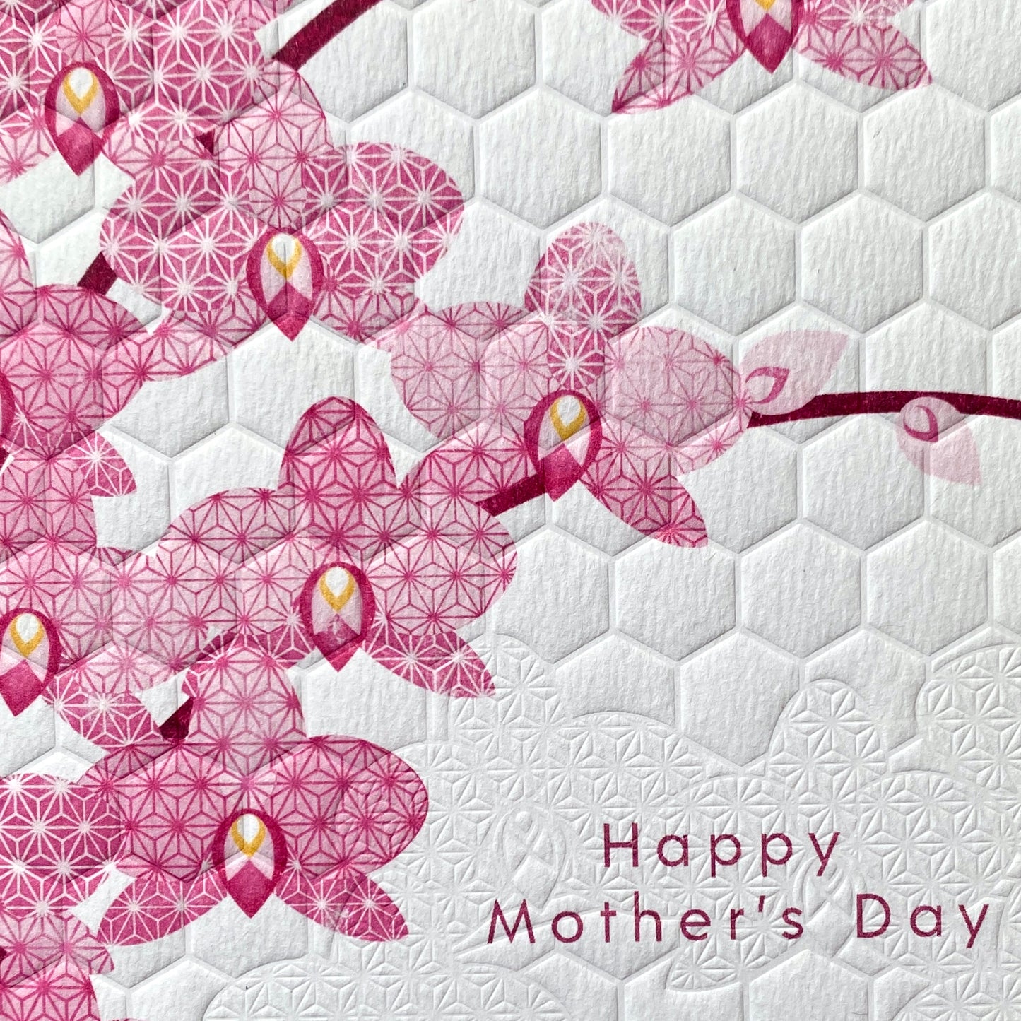 Pink Orchid Mother's Day Lino print Card by Ashley Hutchinson LBC200