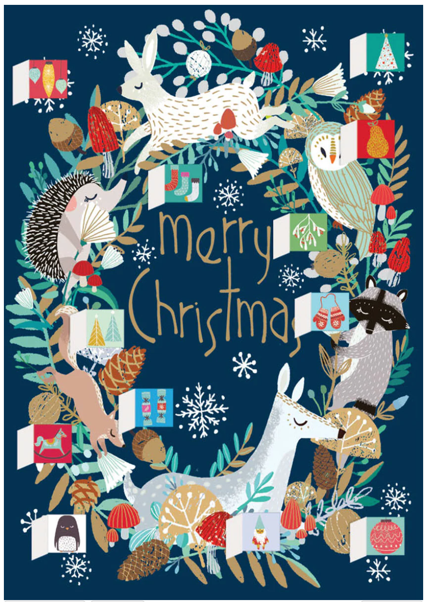 Frosty Forest Animal Wreath Mini Advent Calendar Card by Antoana Oreski ACC090