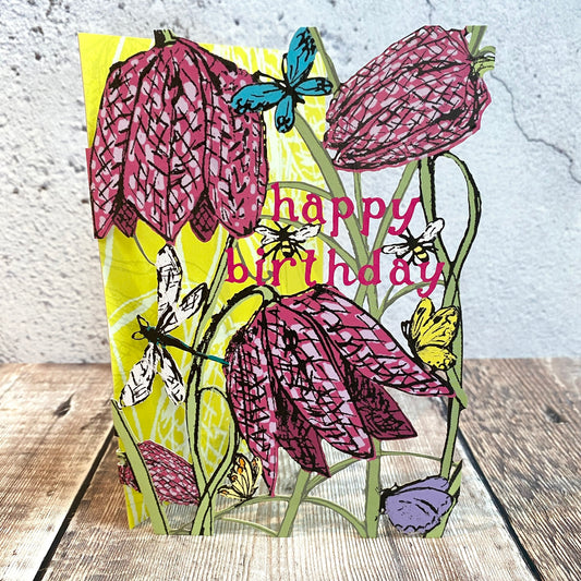 Albion Woodland Fritillaria and Dragonfly Birthday Lasercut Card GC2403