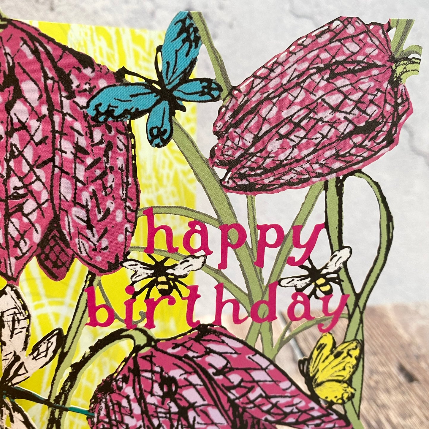 Albion Woodland Fritillaria and Dragonfly Birthday Lasercut Card GC2403