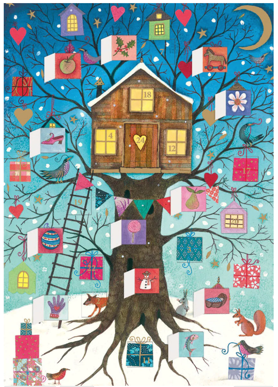 Treehouse (Blue) Mini Advent Calendar Card by Jane Ray ACC084