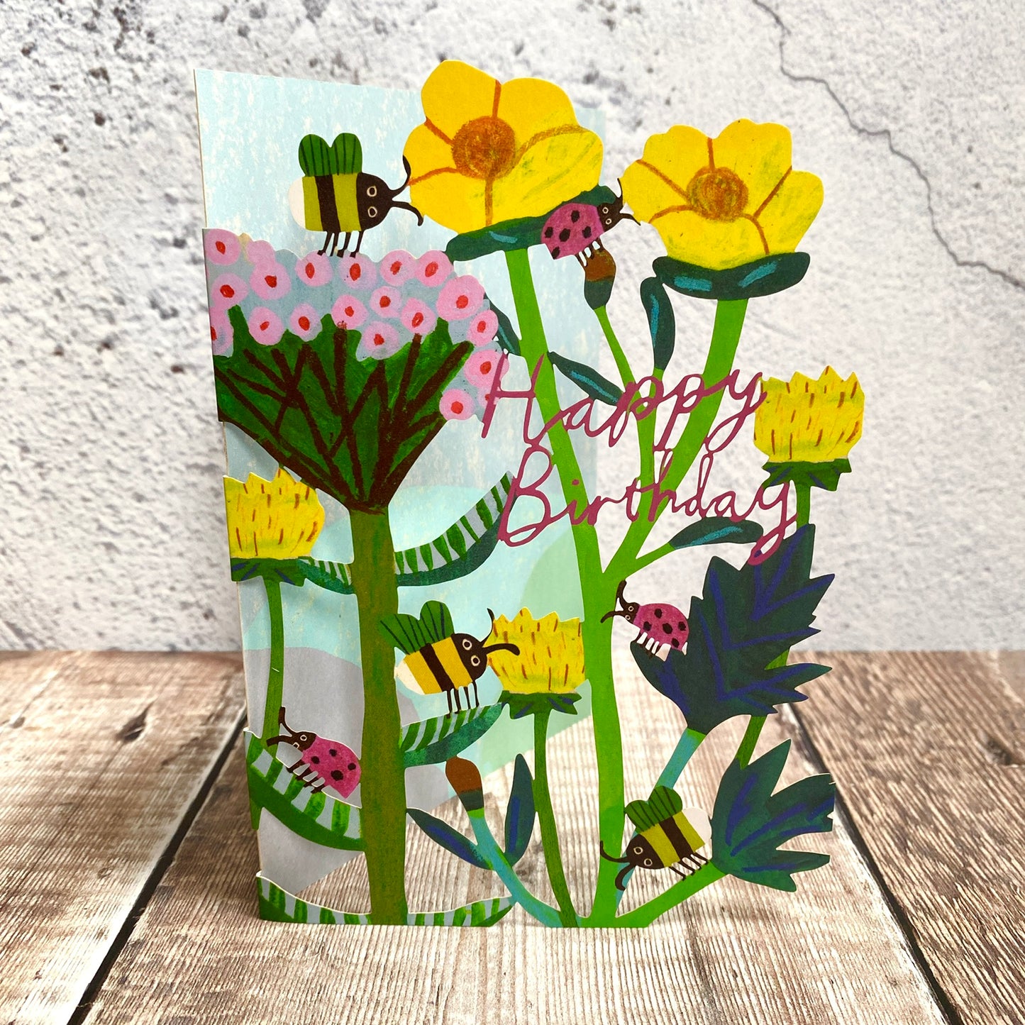 Bee, Ladybird and Starflower Lasercut Card, by Monika Fordsberg GC2266