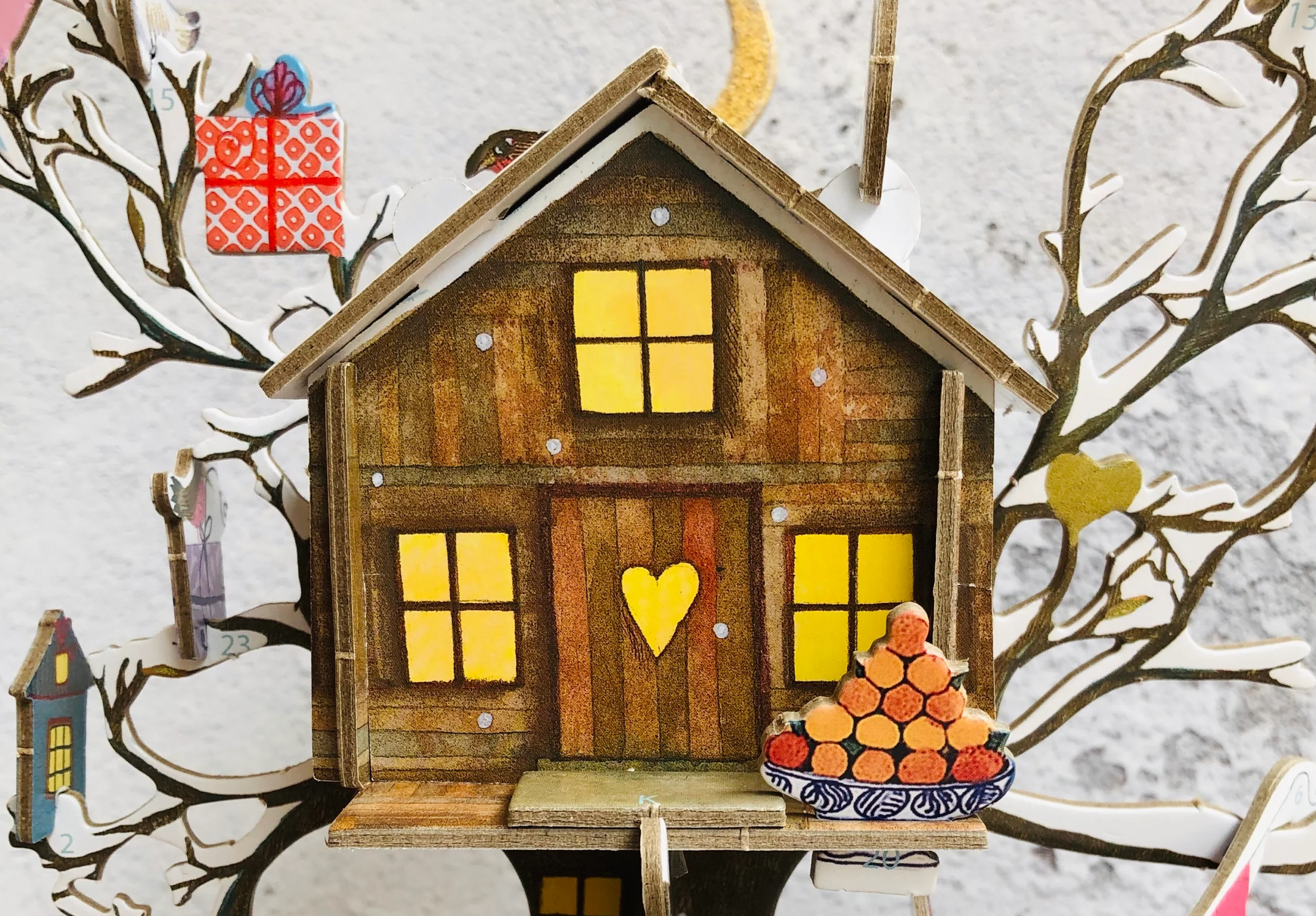 This top selling Christmas Treehouse design by Jane Ray is an enchanting illustration of a treehouse in a wintry, animal scene.  The treehouse is constructed at the beginning of Advent and then each day you find, pop out and add the animal or decoration of the day.  By Christmas Eve you will have the most gorgeous decorated Christmas centrepiece.