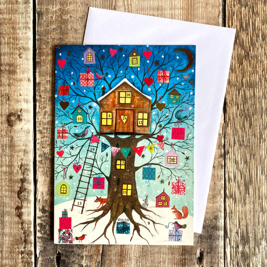 Treehouse (Blue) Mini Advent Calendar Card by Jane Ray ACC084