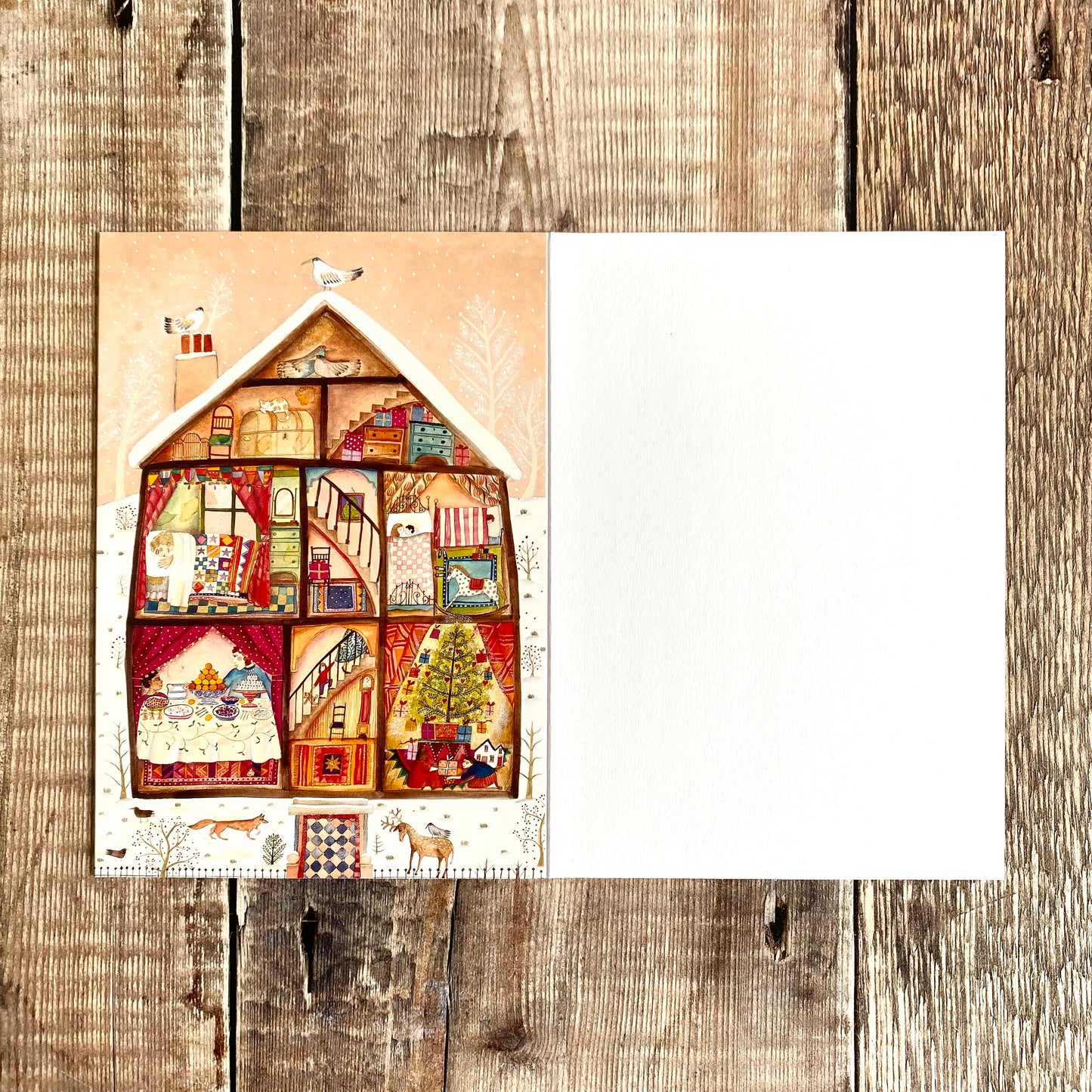 Treehouse (Peach) Mini Advent Calendar Card  by Jane Ray ACC084