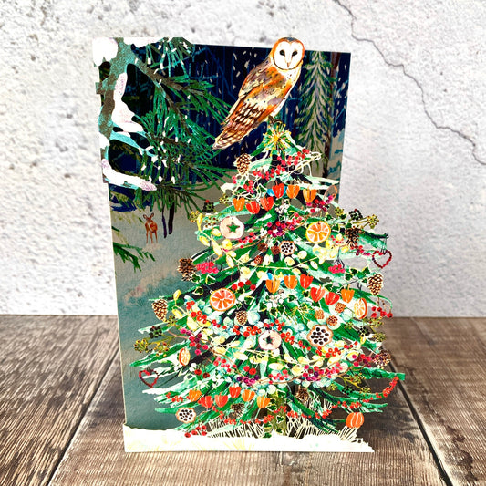 Wild Winters Song (Blue) - Owl Lasercut Christmas Card by Fay Ford GCX1078