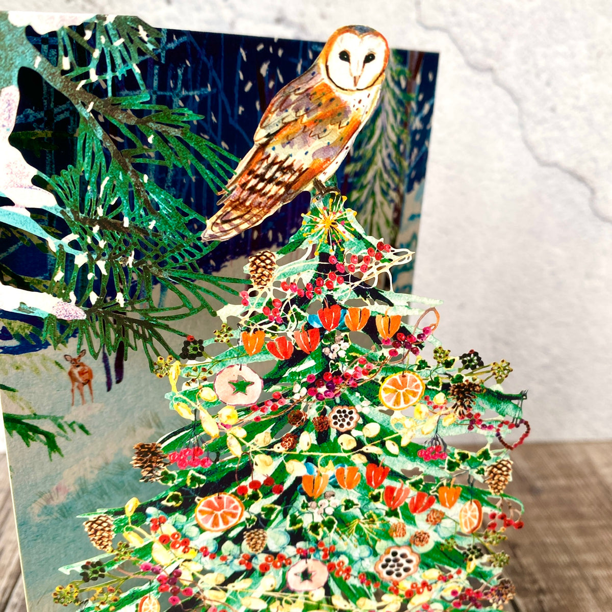 Wild Winters Song (Blue) - Owl Lasercut Christmas Card by Fay Ford GCX1078