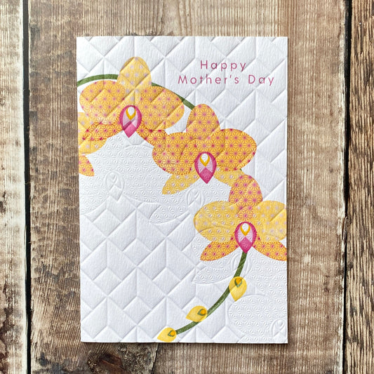 Yellow Orchid Mother's Day Lino print Card by Ashley Hutchinson LBC202