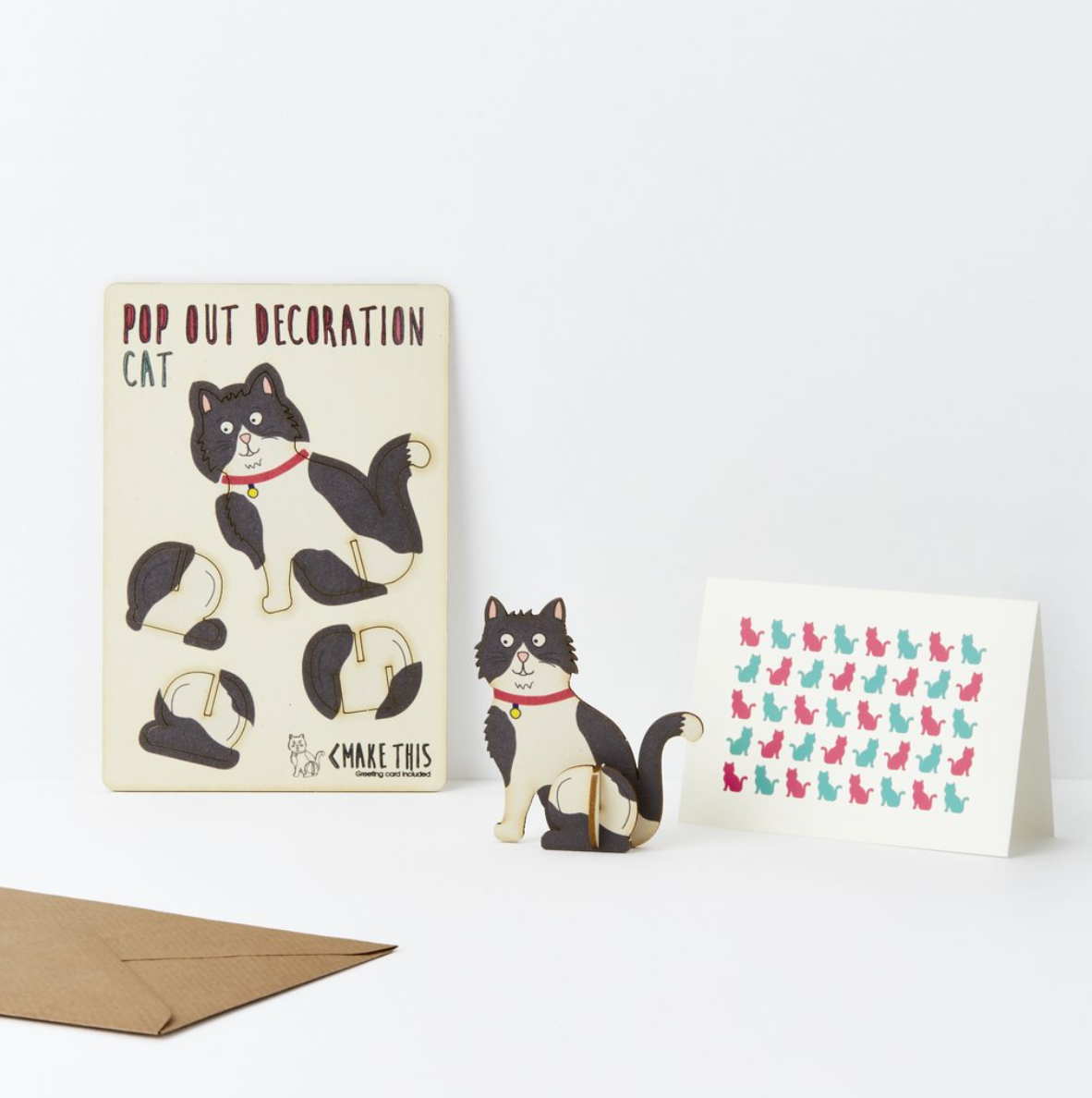Black and White Cat Pop Out Decoration and Card