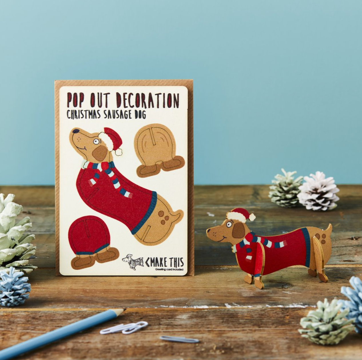 Christmas Sausage Dog Pop Out Decoration and Card