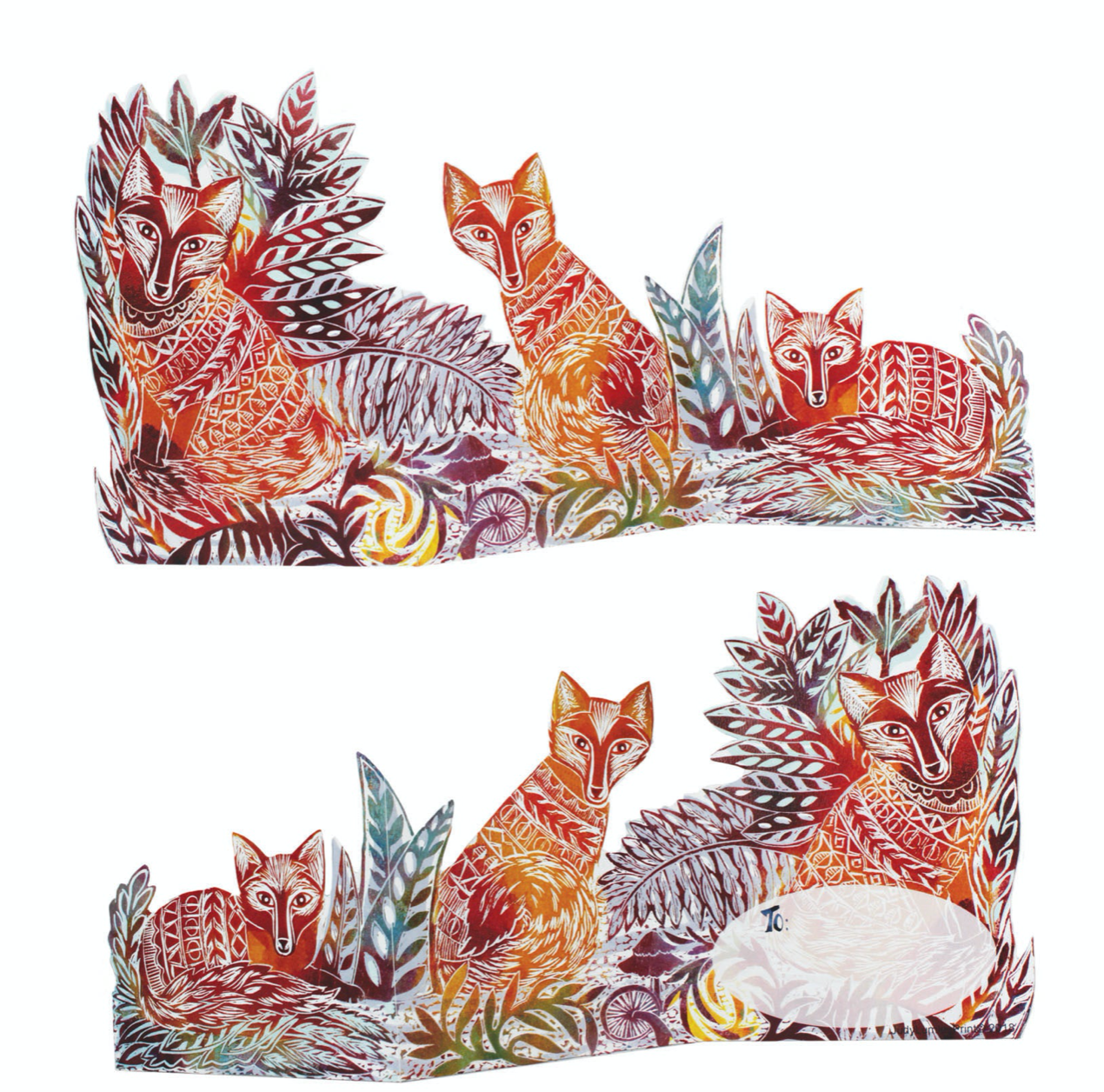 3D Three Foxes by Printmaker Judy Lumley