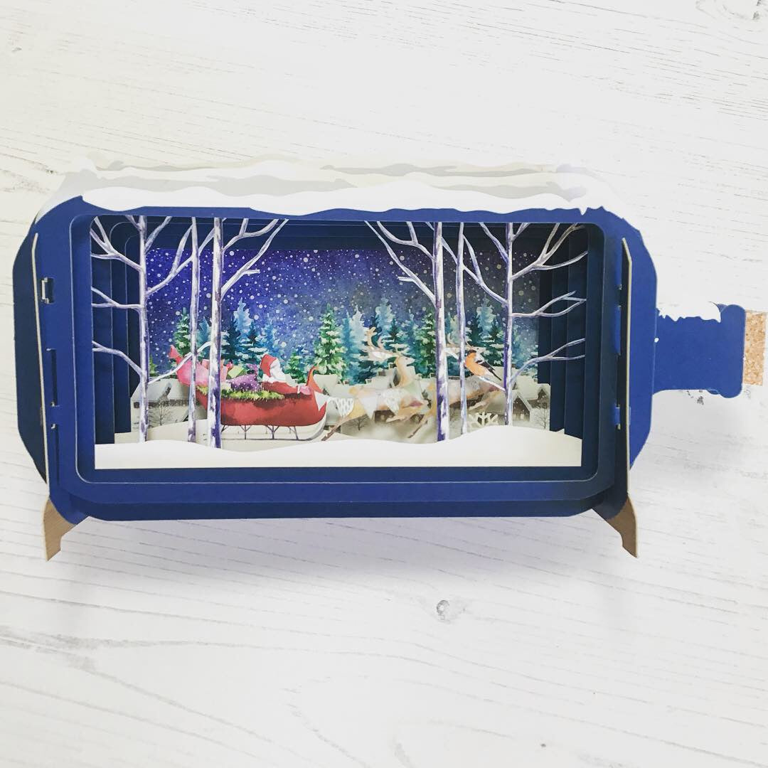 Message in a Bottle 3D Card - Santa and Sleigh XMIB005